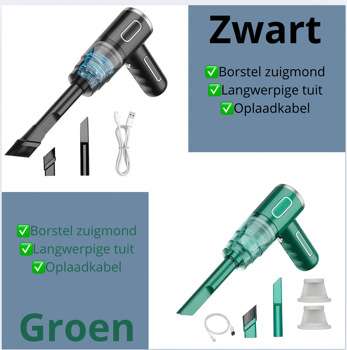 Turboclean pro- draadloze auto&huis mini stofzuiger