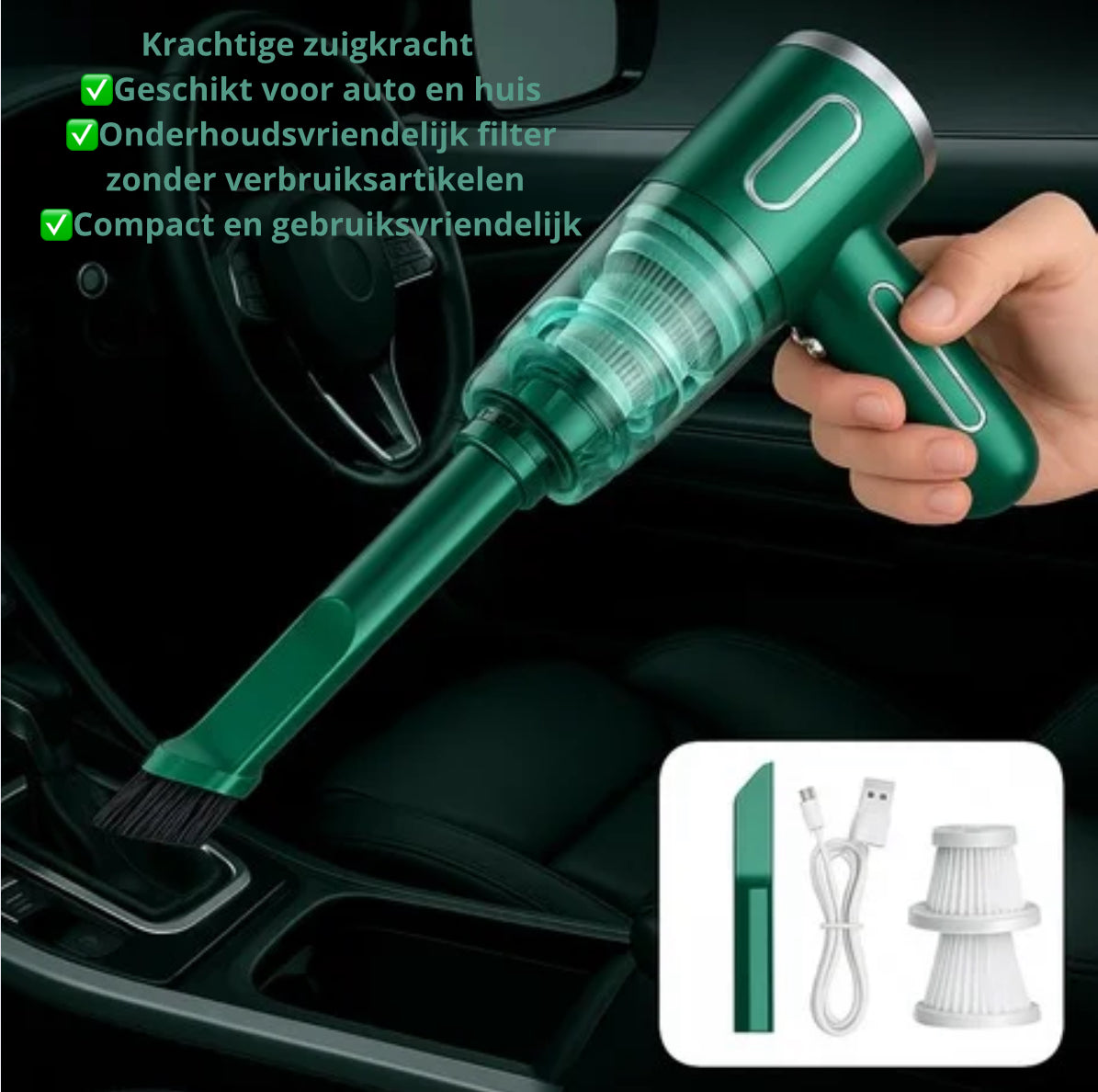 Turboclean pro- draadloze auto&huis mini stofzuiger