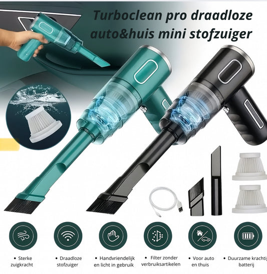 Turboclean pro- draadloze auto&huis mini stofzuiger